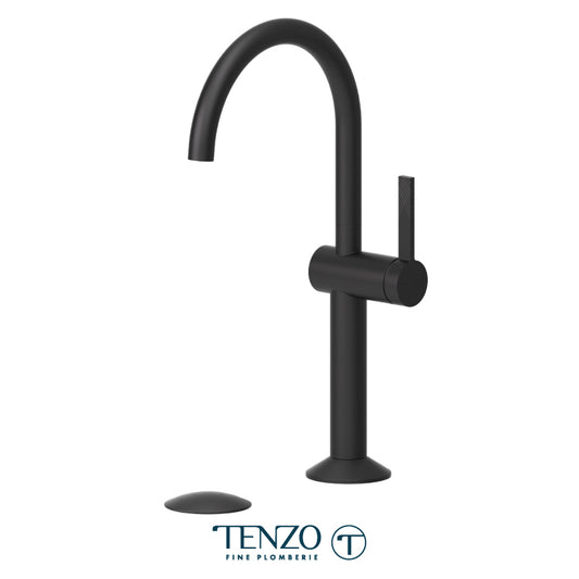 Tenzo Paloma Tall Single Hole Lavatory Faucet With (Overflow) Drain, PAL12-P-XX - Matte Black