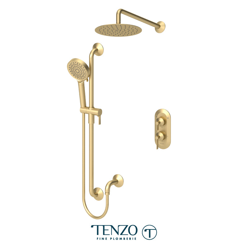 Tenzo Paloma T-Box 2-Function Pressure Balance Shower Kit Trim, 10" Round Rain Head, Wall Arm & Sliding Bar Kit - F-PALPB32-20111