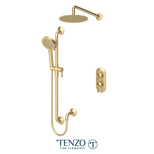 Tenzo Paloma T-Box 2-Function Pressure Balance Shower Kit Trim, 10" AirBoost Rain Head, Wall Arm & Sliding Bar Kit - F-PALPB32-20111