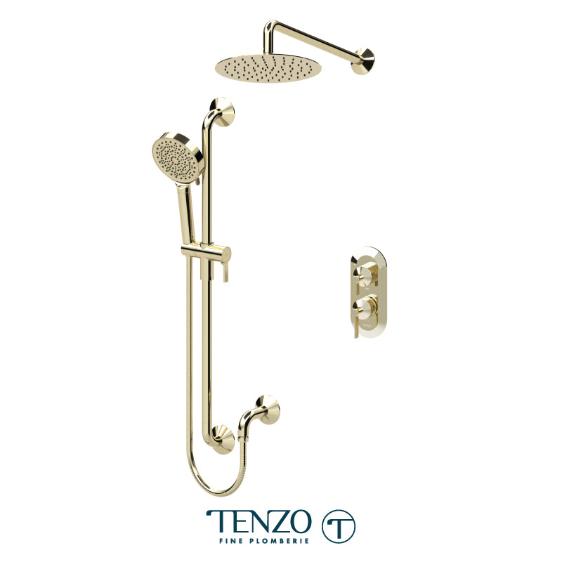 Tenzo Paloma T-Box 2-Function Pressure Balance Shower Kit Trim, 10" Round Rain Head, Wall Arm & Sliding Bar Kit - F-PALPB32-20111