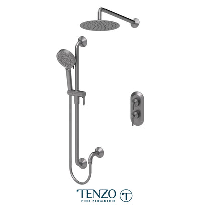 Tenzo Paloma T-Box 2-Function Pressure Balance Shower Kit Trim, 10" Round Rain Head, Wall Arm & Sliding Bar Kit - F-PALPB32-20111