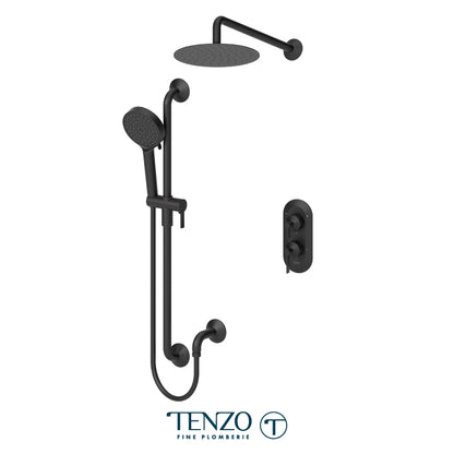 Tenzo Paloma T-Box 2-Function Pressure Balance Shower Kit Trim, 10" Round Rain Head, Wall Arm & Sliding Bar Kit - F-PALPB32-20111