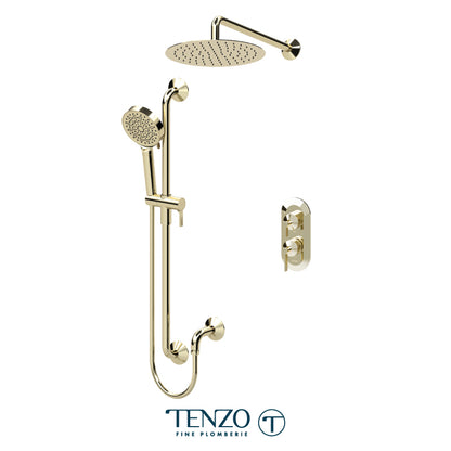 Tenzo Paloma T-Box 2-Function Pressure Balance Shower Kit Trim, 12" Round Rain Head, Wall Arm & Sliding Bar Kit - F-PALPB32-20112