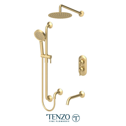 Tenzo Paloma T-Box 3-Function Pressure Balance Shower Kit Trim, 10" Round Rain Head, Wall Arm, Sliding Bar Kit & Tub Spout - F-PALPB33-501115