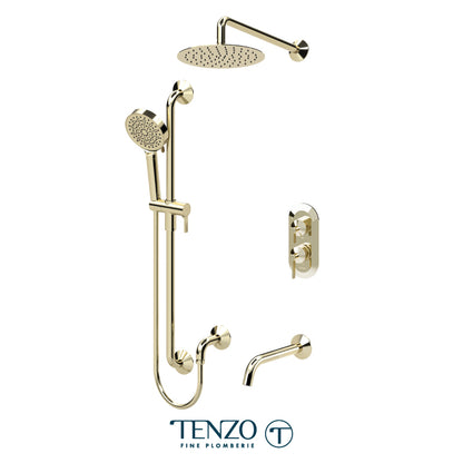 Tenzo Paloma T-Box 3-Function Pressure Balance Shower Kit Trim, 10" Round Rain Head, Wall Arm, Sliding Bar Kit & Tub Spout - F-PALPB33-501115