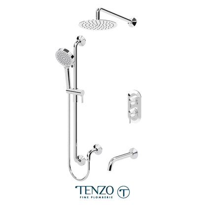 Tenzo Paloma T-Box 3-Function Pressure Balance Shower Kit Trim, 10" Round Rain Head, Wall Arm, Sliding Bar Kit & Tub Spout - F-PALPB33-501115