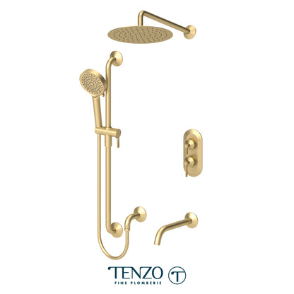Tenzo Paloma T-Box 3-Function Pressure Balance Shower Kit Trim, 12" Round Rain Head, Wall Arm, Sliding Bar Kit & Tub Spout - F-PALPB33-501125