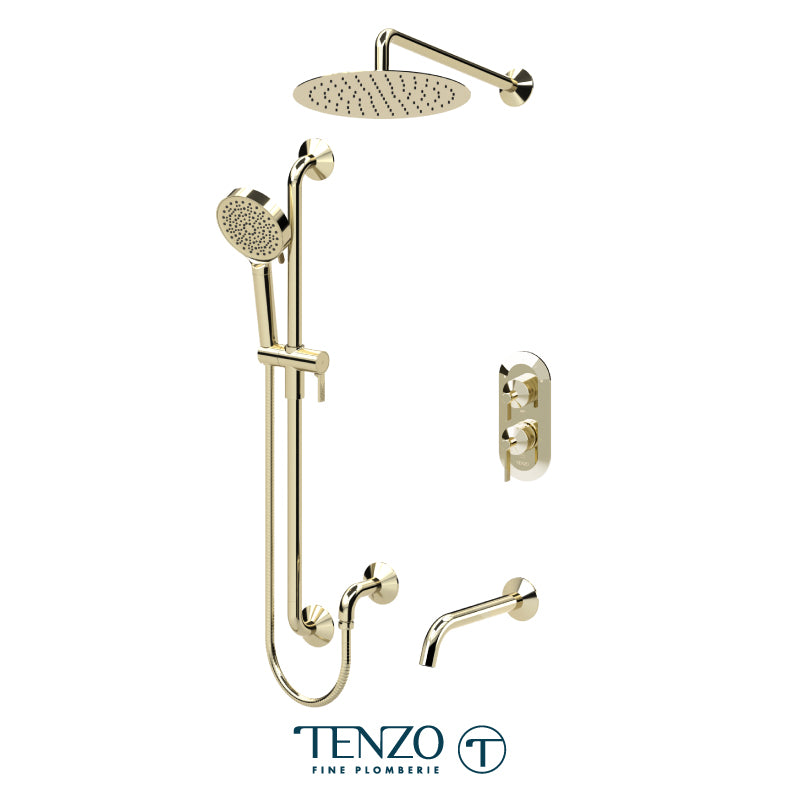 Tenzo Paloma T-Box 3-Function Pressure Balance Shower Kit Trim, 12" Round Rain Head, Wall Arm, Sliding Bar Kit & Tub Spout - F-PALPB33-501125