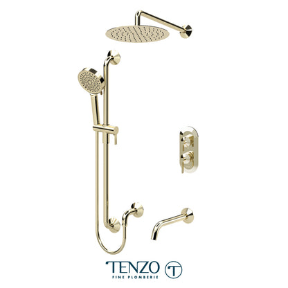 Tenzo Paloma T-Box 3-Function Pressure Balance Shower Kit Trim, 12" Round Rain Head, Wall Arm, Sliding Bar Kit & Tub Spout - F-PALPB33-501125