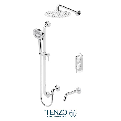 Tenzo Paloma T-Box 3-Function Pressure Balance Shower Kit Trim, 12" Round Rain Head, Wall Arm, Sliding Bar Kit & Tub Spout - F-PALPB33-501125