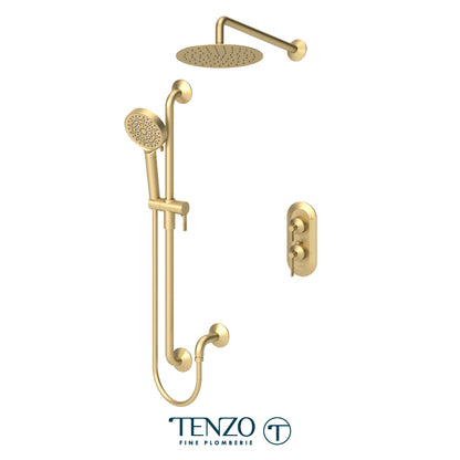 Tenzo Paloma T-Box 2-Function Thermostatic Shower Kit Trim, 10" AirBoost Rain Head, Wall Arm & Sliding Bar Kit - F-PALT32-20111