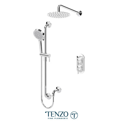 Tenzo Paloma T-Box 2-Function Thermostatic Shower Kit Trim, 10" AirBoost Rain Head, Wall Arm & Sliding Bar Kit - F-PALT32-20111