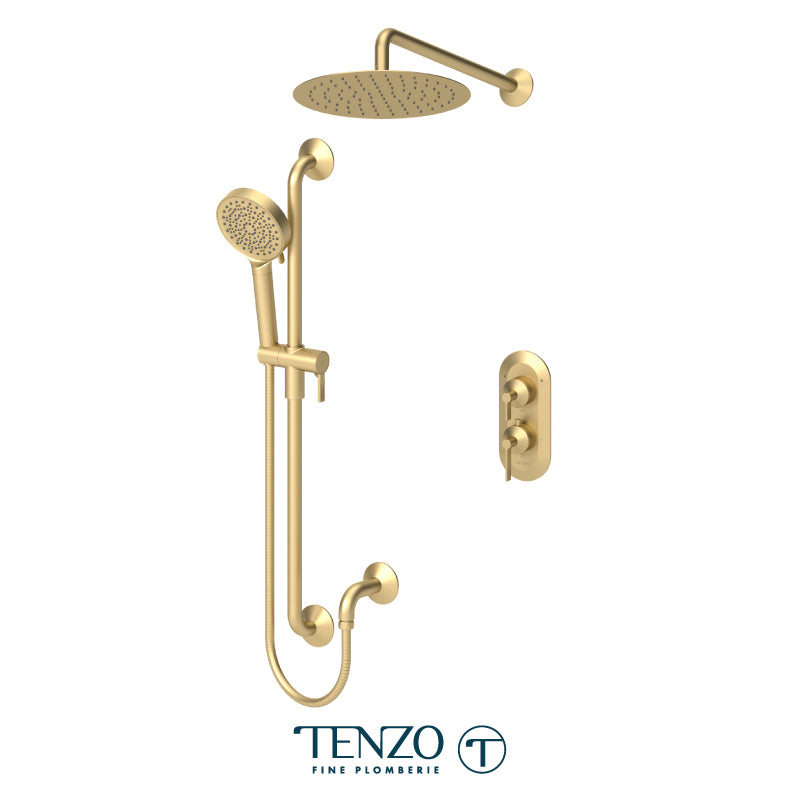 Tenzo Paloma T-Box 2-Function Thermostatic Shower Kit Trim, 12" AirBoost Rain Head, Wall Arm & Sliding Bar Kit - F-PALT32-20112
