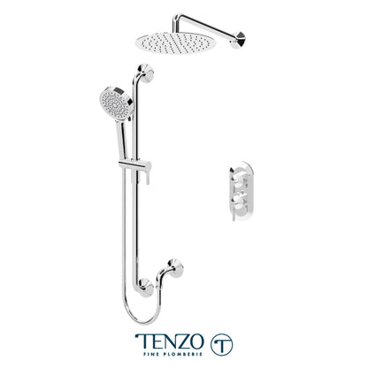 Tenzo Paloma T-Box 2-Function Thermostatic Shower Kit Trim, 12" AirBoost Rain Head, Wall Arm & Sliding Bar Kit - F-PALT32-20112