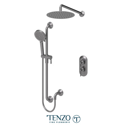 Tenzo Paloma T-Box 2-Function Thermostatic Shower Kit Trim, 12" AirBoost Rain Head, Wall Arm & Sliding Bar Kit - F-PALT32-20112