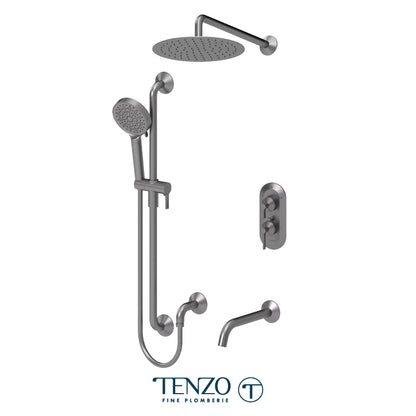 Tenzo Paloma T-Box 3-Function Thermostatic Shower Kit Trim, 12" AirBoost Rain Head, Wall Arm, Sliding Bar Kit & Tub Spout - F-PALT33-501125