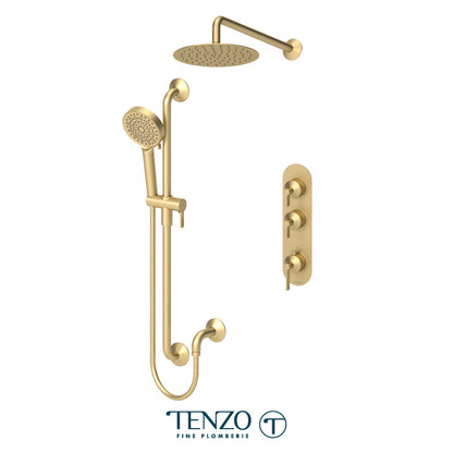 Tenzo Paloma Extenza 2-Function Thermostatic Shower Kit Trim, 10" AirBoost Rain Head, Wall Arm & Sliding Bar Kit - F-PALT42-20111