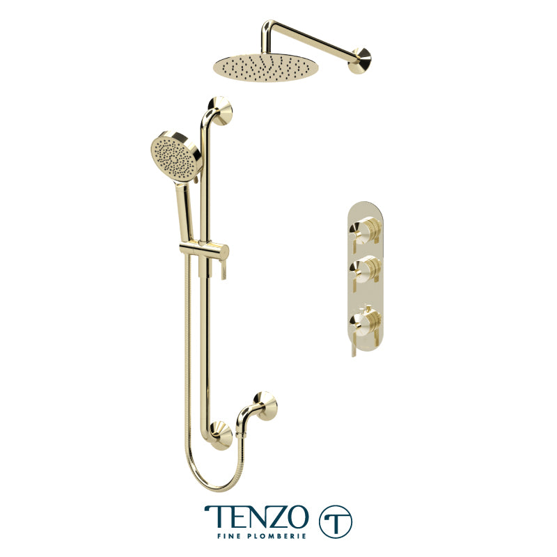 Tenzo Paloma Extenza 2-Function Thermostatic Shower Kit Trim, 10" AirBoost Rain Head, Wall Arm & Sliding Bar Kit - F-PALT42-20111