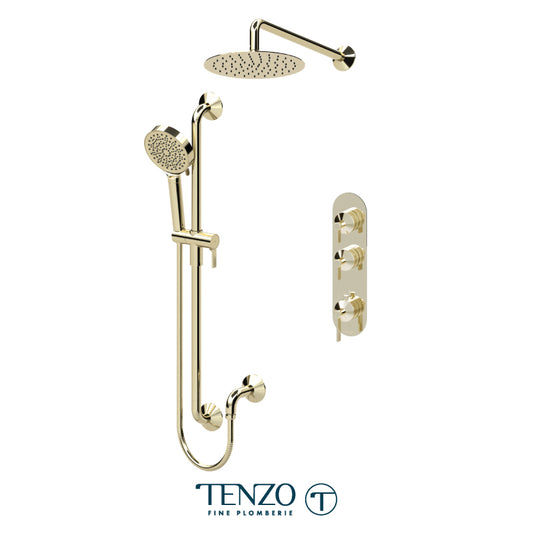 Tenzo Paloma Extenza 2-Function Thermostatic Shower Kit, 10" AirBoost Rain Head, Wall Arm & Sliding Bar Kit - PALT42-20111