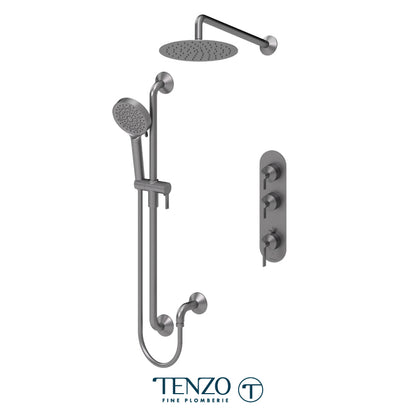 Tenzo Paloma Extenza 2-Function Thermostatic Shower Kit Trim, 10" AirBoost Rain Head, Wall Arm & Sliding Bar Kit - F-PALT42-20111