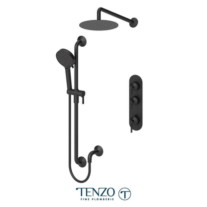 Tenzo Paloma Extenza 2-Function Thermostatic Shower Kit Trim, 10" AirBoost Rain Head, Wall Arm & Sliding Bar Kit - F-PALT42-20111