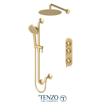 Tenzo Paloma Extenza 2-Function Thermostatic Shower Kit Trim, 12" AirBoost Rain Head, Wall Arm & Sliding Bar Kit - F-PALT42-20112