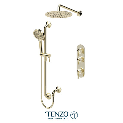 Tenzo Paloma Extenza 2-Function Thermostatic Shower Kit Trim, 12" AirBoost Rain Head, Wall Arm & Sliding Bar Kit - F-PALT42-20112