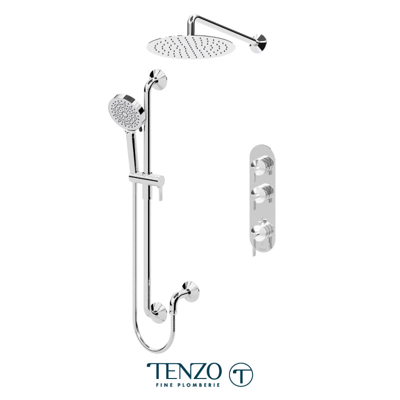 Tenzo Paloma Extenza 2-Function Thermostatic Shower Kit Trim, 12" AirBoost Rain Head, Wall Arm & Sliding Bar Kit - F-PALT42-20112