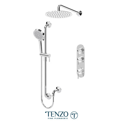 Tenzo Paloma Extenza 2-Function Thermostatic Shower Kit Trim, 12" AirBoost Rain Head, Wall Arm & Sliding Bar Kit - F-PALT42-20112