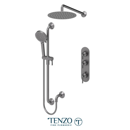 Tenzo Paloma Extenza 2-Function Thermostatic Shower Kit Trim, 12" AirBoost Rain Head, Wall Arm & Sliding Bar Kit - F-PALT42-20112