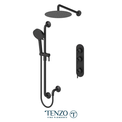 Tenzo Paloma Extenza 2-Function Thermostatic Shower Kit Trim, 12" AirBoost Rain Head, Wall Arm & Sliding Bar Kit - F-PALT42-20112