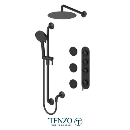 Tenzo Paloma Extenza 3-Function Thermostatic Shower Kit Trim, 12" AirBoost Rain Head, Wall Arm, Sliding Bar Kit & 3 Body Jets - F-PALT43-571112