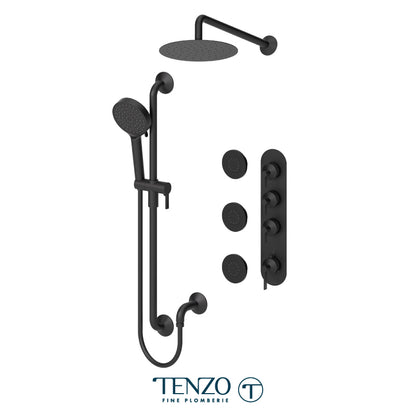 Tenzo Paloma Extenza 3-Function Thermostatic Shower Kit Trim, 10" AirBoost Rain Head, Wall Arm, Sliding Bar Kit & 3 Body Jets - F-PALT43-571168