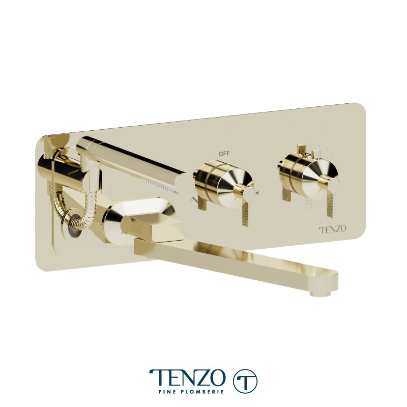 Tenzo Paloma Wall Mount Thermostatic Tub Filler Trim With Swivel Spout & Hand Shower - F-PALT74