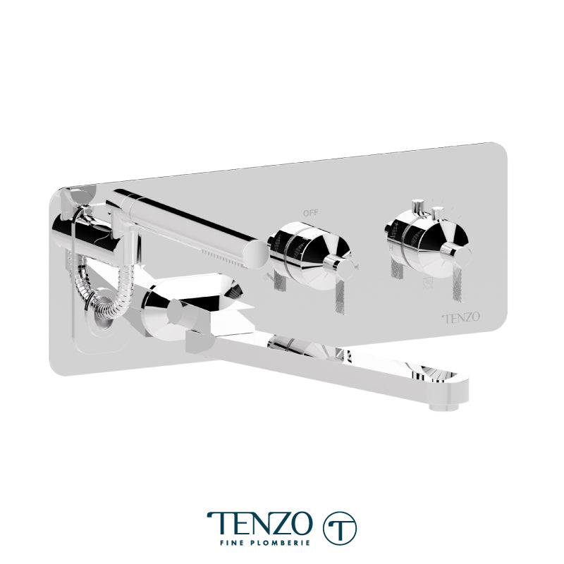 Tenzo Paloma Wall Mount Thermostatic Tub Filler Trim With Swivel Spout & Hand Shower - F-PALT74