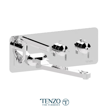 Tenzo Paloma Wall Mount Thermostatic Tub Filler Trim With Swivel Spout & Hand Shower - F-PALT74