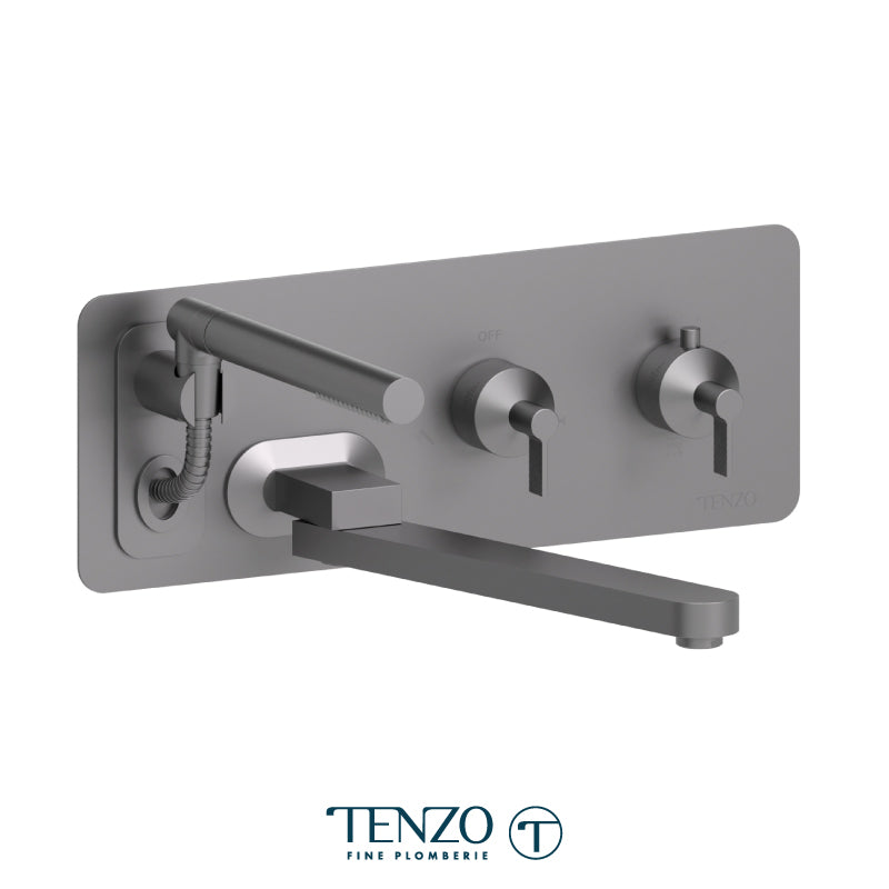 Tenzo Paloma Wall Mount Thermostatic Tub Filler Trim With Swivel Spout & Hand Shower - F-PALT74