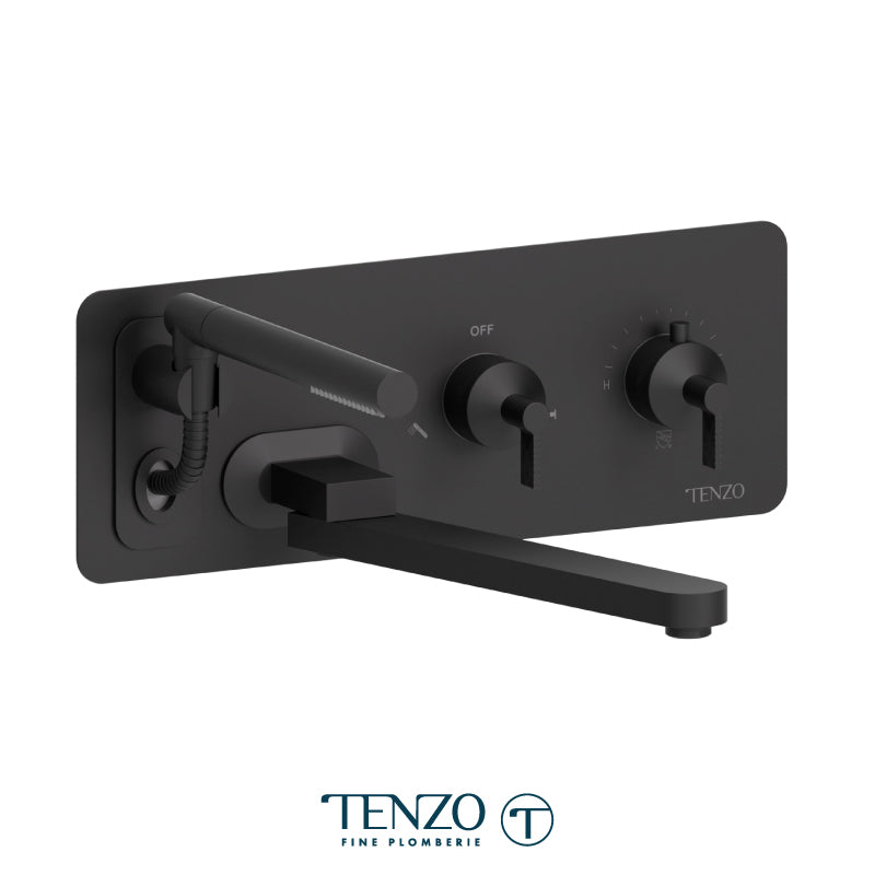 Tenzo Paloma Wall Mount Thermostatic Tub Filler Trim With Swivel Spout & Hand Shower - F-PALT74