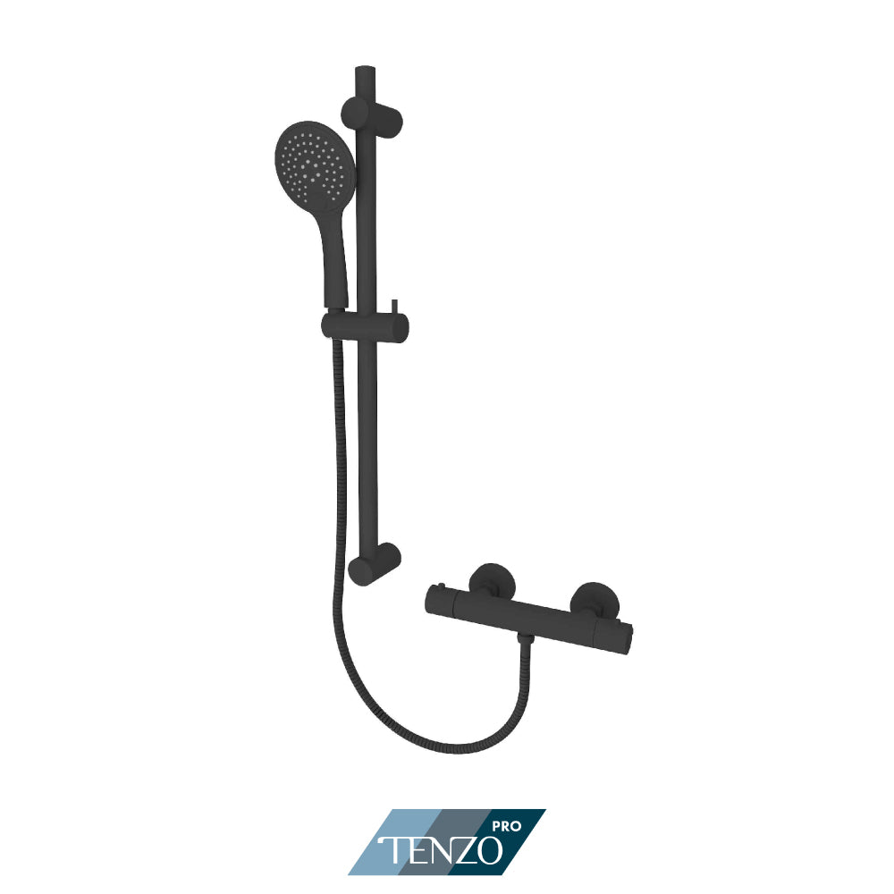 Tenzo Pro Exposed Thermostatic Shower Kit With Volume Control & KRD-10822 Sliding Bar Kit - TEX109-10822