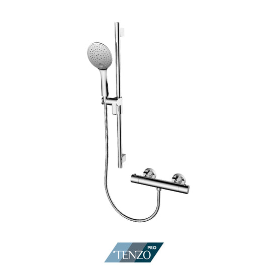 Tenzo Pro Exposed Thermostatic Shower Kit With Volume Control & KRD-13522 Sliding Bar Kit - TEX109-13522