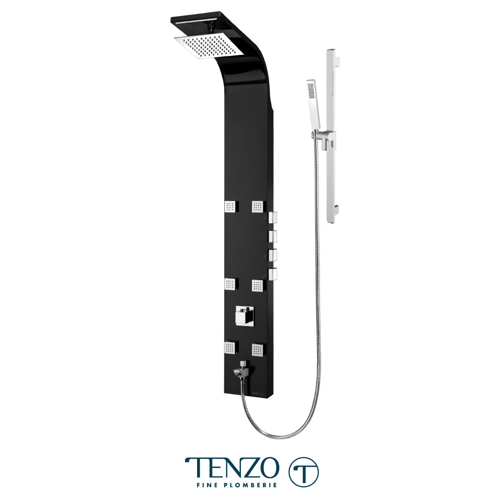 Tenzo Stainless Steel Thermostatic Shower Column With Waterfall Head, 6 Body Jets & Hand Shower - TZST-06.1