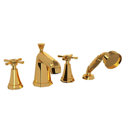 Perrin & Rowe Deco™ 4-Hole Deck Mount Tub Filler English Gold available at Eunoia Home 