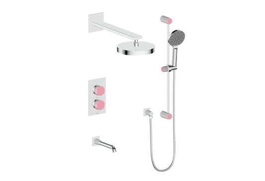 Système de douche thermostatique 3 voies Vogt Mond avec corps encastrable, chrome poli