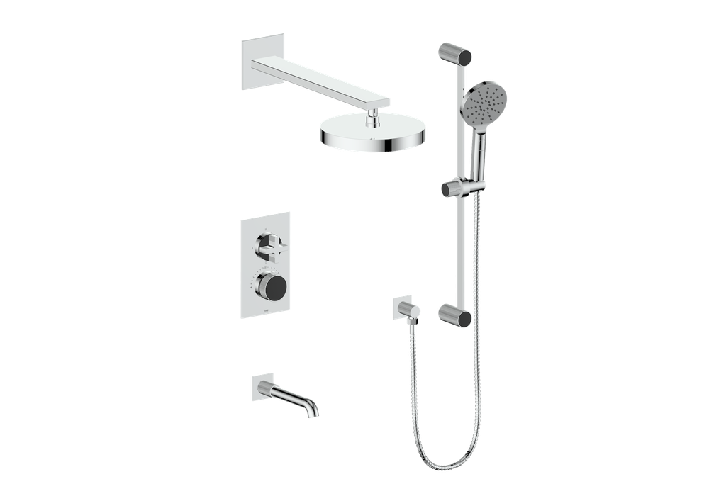 Vogt Mond 3-Way Thermostatic Shower System With Rough-In Valve, Polished Chrome