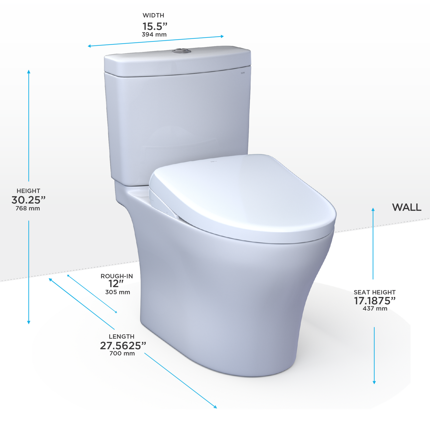 TOTO Aquia IV Washlet+ S7 Two-Piece Toilet 1.28/0.9 GPF - Universal Height
