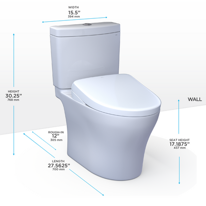 TOTO Aquia IV Washlet+ S7 Two-Piece Toilet 1.28/0.9 GPF - Universal Height