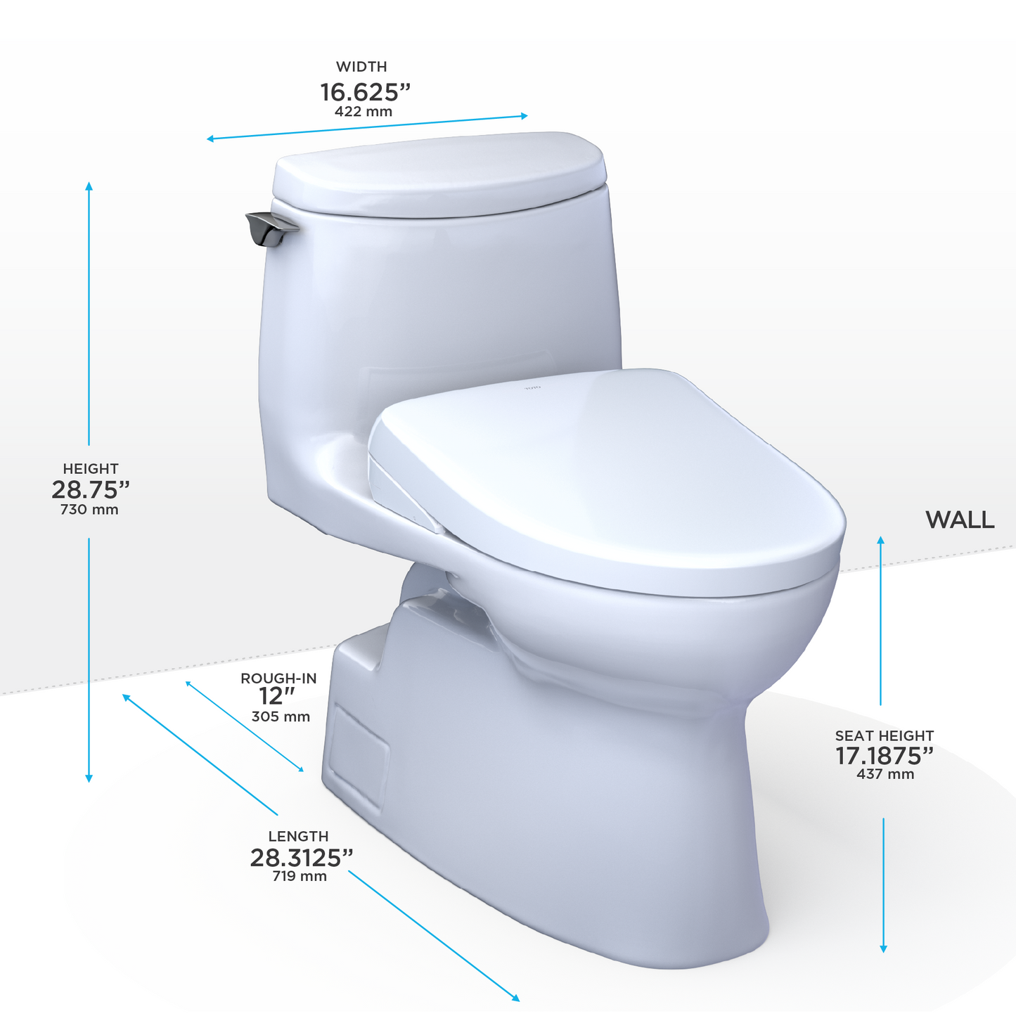 TOTO Carlyle II Washlet+ S7A One-Piece Toilet - 1.28 GPF - Universal Height