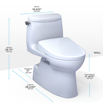 TOTO Carlyle II Washlet+ S7A One-Piece Toilet - 1.28 GPF - Universal Height