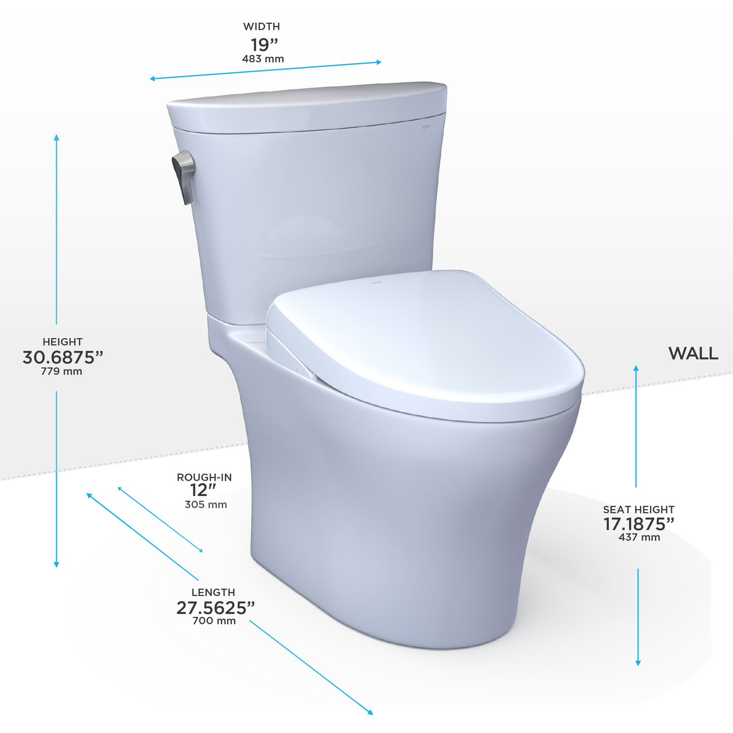 TOTO Aquia IV Arc Washlet+ S7A Two-Piece Toilet 1.28/0.9 GPF - Universal Height