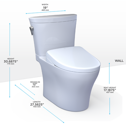 TOTO Aquia IV Arc Washlet+ S7A Two-Piece Toilet 1.28/0.9 GPF - Universal Height